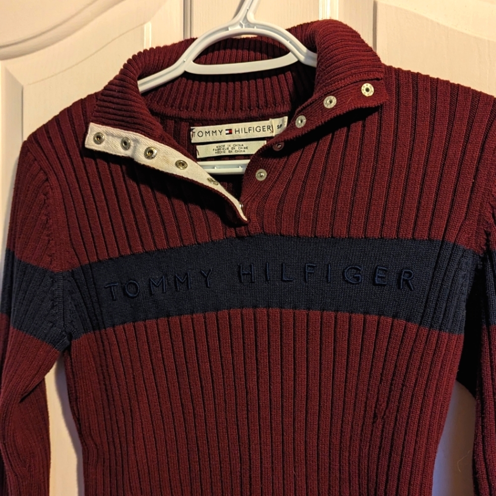 Tommy Hilfiger Red Button Neck Sweater Size Small